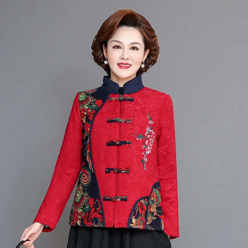Traditional Chinese Style Autumn Women Cotton Warm Retro Fashion Printed Jackets Cardigan Outerwear Coat Tops Oriental Clothing