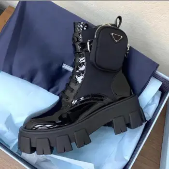 

Top Quality PRABRANDS 2020 New Martin Boots Women's Pocket Bag Muffin Platform Ankle Boots Mid-tube Knight Boots Motorcycle Shoe