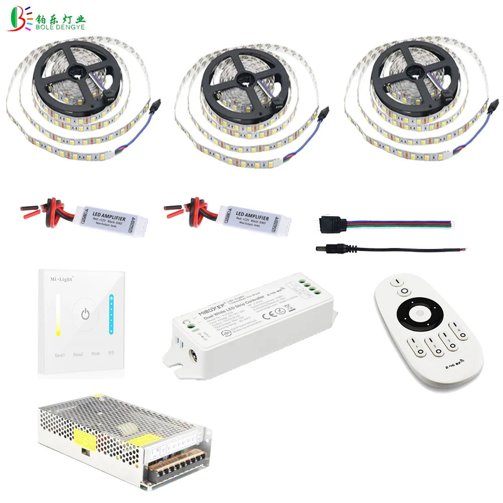 

5050 Dual White CCT LED Strip 15M Flexible Tape Ribbon RF Remote WIFI Dimmer Wall Mount Controller Amplifier LED Power Supply