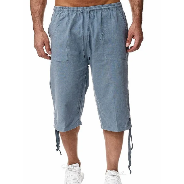 Linen Short Men 3/4 Length Knee Cotton 
