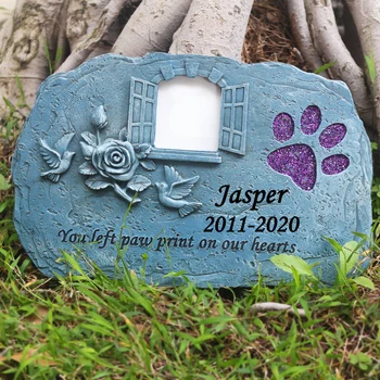 

Dog Memorial Stones with Window Style Photo Frame Personalized Pet Memorial Stones Grave Markers,11"×7" inch JSYS