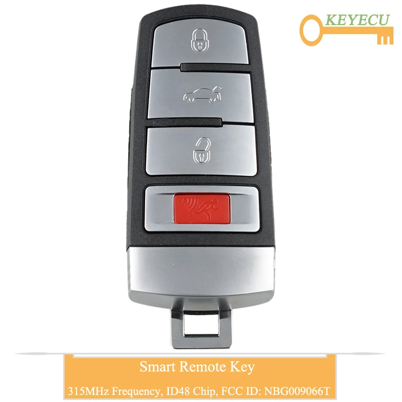 KEYECU дистанционный ключ для автомобиля для Volkswagen Passat CC 2007 2008 2009 2010 2011 2012, брелок 4 пуговицы-315 МГц-ID48-FCC, аддитивного цветового пространства(ID: NBG009066T