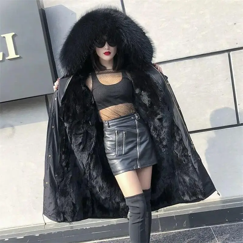 Женский пуховик с воротником из натурального меха лисы свободная теплая парка на