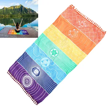

Hot Rainbow Beach Mat Mandala Blanket Wall Hanging Tapestry Stripe Towel Tablecloth Cover Up Bikini Bedspread Throw Yoga Mats 10
