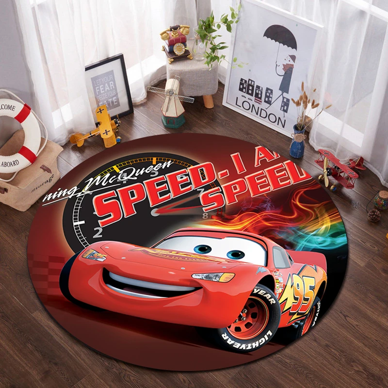 

Disney Cars Round Baby Play Mat100x100cm Floor Mat Round Carpet Flannel Printed Area Rug for Boys Bedroom Home Decorative