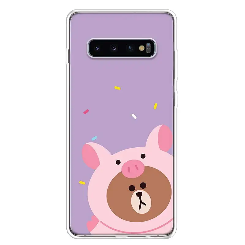 Line Town Brown Bear Cover Phone Case For Samsung Galaxy S10+ Lite Note 10 9 8 S9 S8 J4 J6 J8 Plus S7 S6 Coque Shell