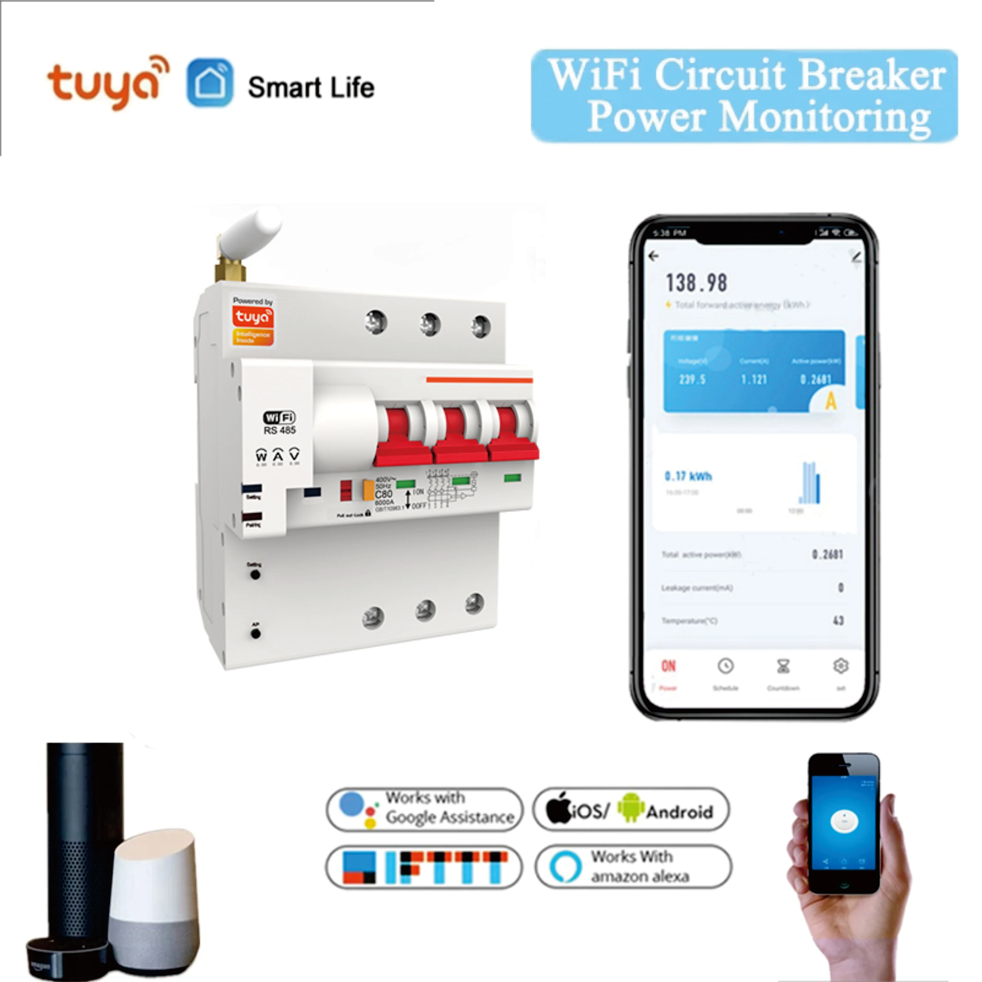 

Tuya Smart Circuit Breaker 3P WiFi Switch Overload Short Circuit Protection Power Consumption Smart RC-MCB Alexa Compatible