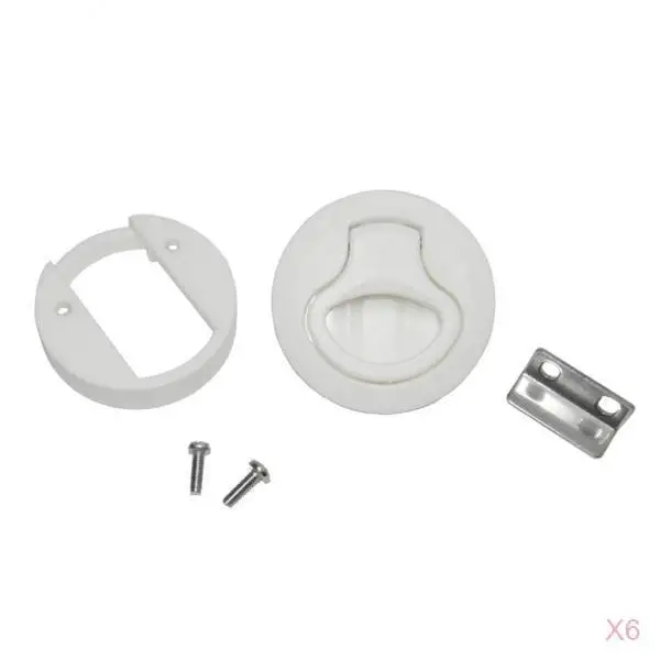  6Pcs 2' Round Locking Flush Pull Latch Hatch Lift Key Boat Door Deck White