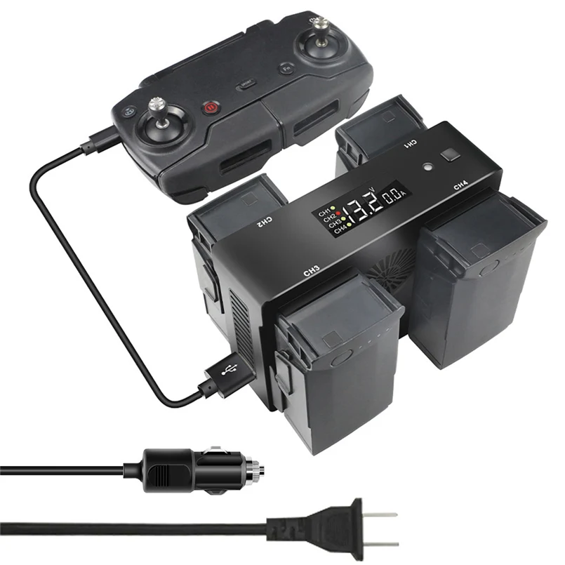 4-in-1 smart battery charging hub LED display smart charger for DJI Mavic AIR Drone USEUUK plug cable car charger 20N6 (2)