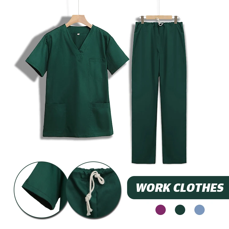 

Women Workwear Short Sleeve V-neck Tops+pants Nursing Uniform Beauty Salon Work Clothes Overalls Scrub Nurse Uniform Set