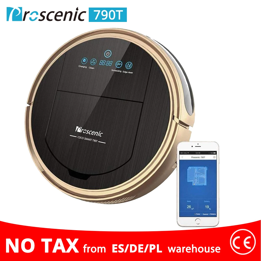 

Proscenic 790T Robotic Vacuum Cleaner Vacuum Mop Sweep 3 in 1 Cleaner for Pet Hair Wifi Connected Robot Vacuum 1200Pa