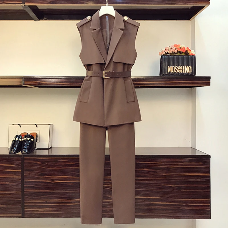 

2024 Spring Fall New large Size Women Suits Female Thin Western Style Age-reducing Waist Waistcoat + Pants Two-piece Trend s743
