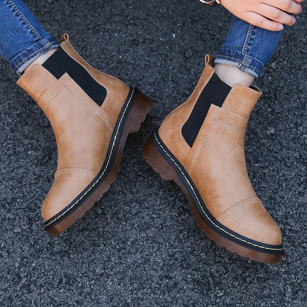 

Chelsea Boots Women Winter Short Ankle Snow Bootie British Roman Footwear Warm Soft Leather Boots Round Toe Shoes For Girls 2019
