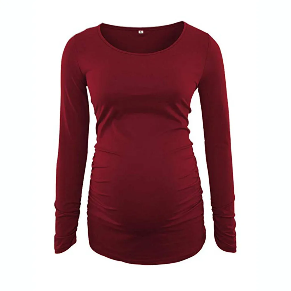 Женская блузка для материнства, для беременных, с оборками сбоку, блузка для беременных, одежда для грудного вскармливания, Осенние блузки для кормящих - Цвет: Red
