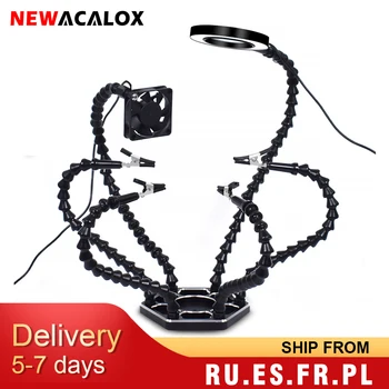 NEWACALOX-세 번째 수동 납땜 PCB 홀더 도구, 손을 돕는 공예 취미 용접 스테이션 USB DC 냉각 팬 6pc 유연한 암