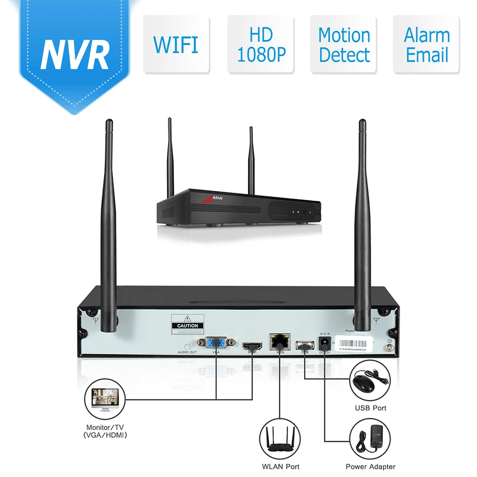 Беспроводная IP камера ANRAN H.265 P2P 8 каналов 1080P HDMI wi fi NVR 3 ТБ HDD 36 ик мп|cctv recorder|system
