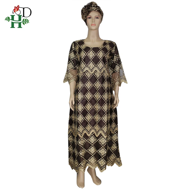 H& D африканские платья для женщин Новая африканская одежда платья больших размеров с бусинами традиционный стиль халат африканская длинная одежда - Цвет: Коричневый