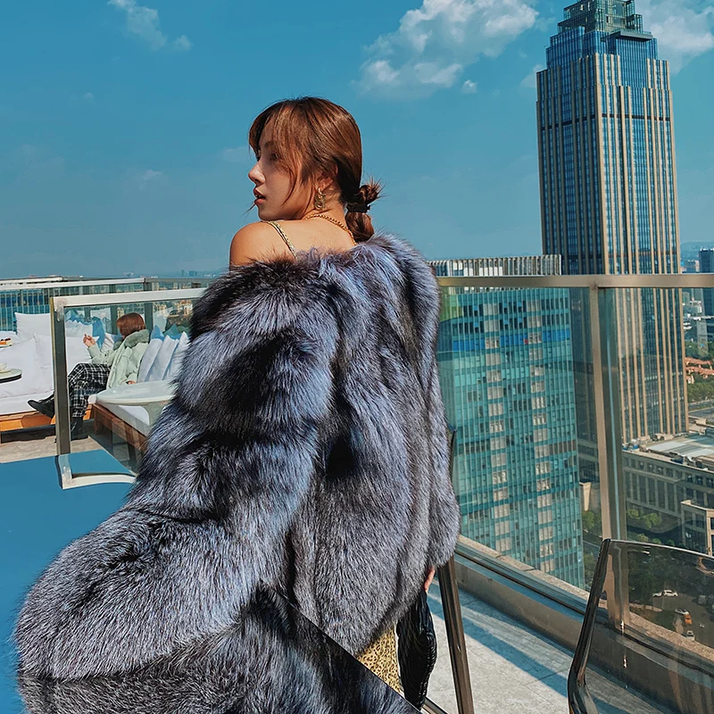 2022 Winter Fashion Whole Skin Real Silver Fox Fur Jackets Women Natural Fox Fur Coat Trendy Female Luxury Fur Coats Outfit New