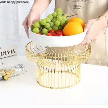 

Northern European Iron Art Ceramic Fruit Bowl Green Living Room Household Coffee Table Candy Salad Plate Snack Basket Decoration