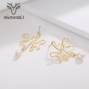 

Viennois Korean Irregular Pearl Drop Earrings For Women Hollow Dangle Earrings Simple Korean Style