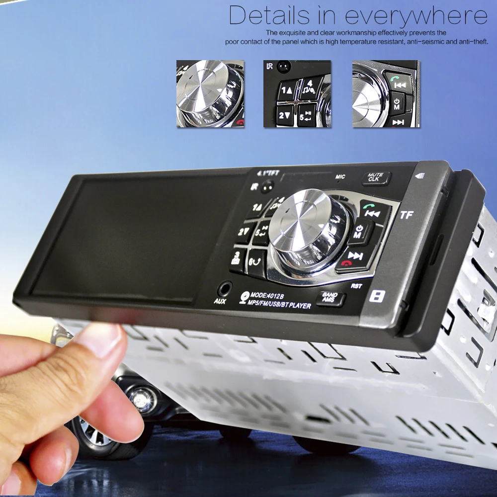 Top Universal 4.1" 1 Din Car Audio Auto Radio Stereo MP5 Player FM BT 2.0 Support Rear View Camera USB Steering Wheel Remote Control 5