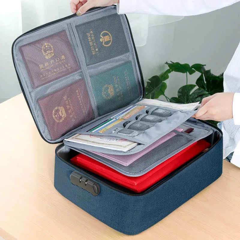 Navy two layers New Document Bags Large Capacity Files Organizer Travel Bags Cosmetic Box Waterproof Digital Bags Document Organizer - Цвет: Navy two layers