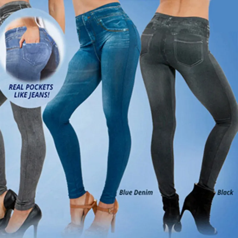 Горячие Леггинсы Джинсы женские джинсовые штаны с карманом тонкие Джеггинсы фитнес размера плюс леггинсы S-XXL черный/серый/синий
