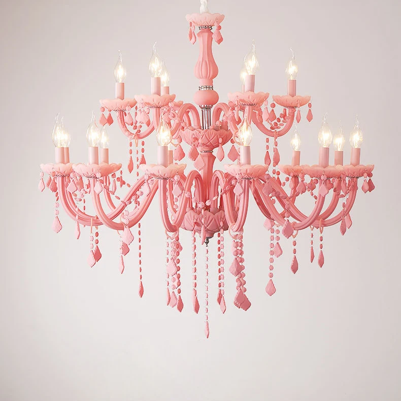 

led e14 Nordic Iron Glass Crystal Fabric Pink Lustre LED Chandelier Lighting LED Light LED Lamp For Dinning Room