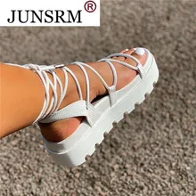 

Women's Gladiator Sandal Woman Platform Wedge Cross Tied Casual Shoe Summer Sexy Lady Ankle Wrap Lace Up Footwear Plus Size