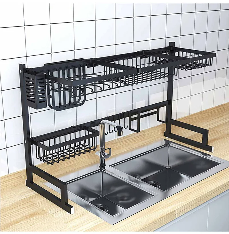 Black stainless steel kitchen rack sink sink dish rack drain bowl rack dish  rack kitchen supplies storage rack – Eglobalgo