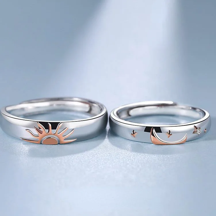 

High Quality Korean Version of Simple Ring Design Sun, Moon and Stars Couples Finger Color Separation Fashion Open Ring