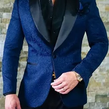 Мужской Блейзер, Новое мужское свадебное платье, на заказ, приталенный костюм, синий узор, шаль, костюм с лацканами, 2 предмета, пальто+ брюки