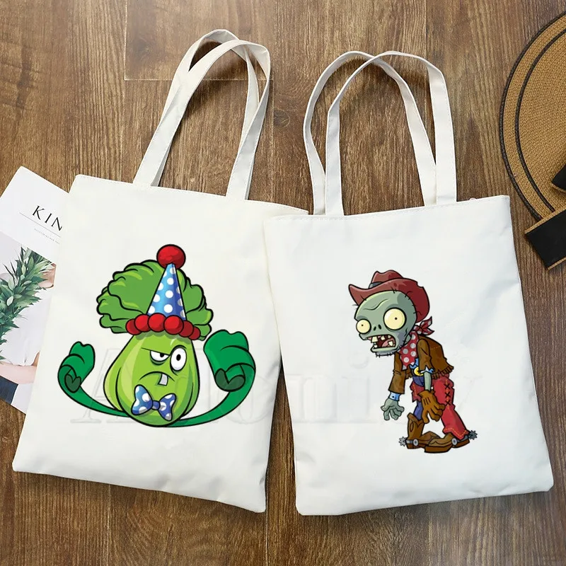 

Plants Zombies Ladies Handbags Cloth Canvas Tote Bag Shopping Travel Women Eco Reusable Shoulder Shopper Bags Bolsas De Tela
