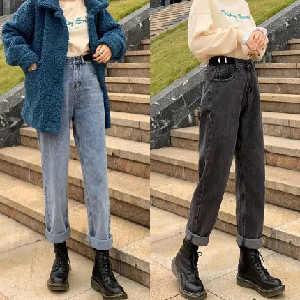 2020 сигаретные серые джинсы для папы женские свободные осень/зима 2019 новая
