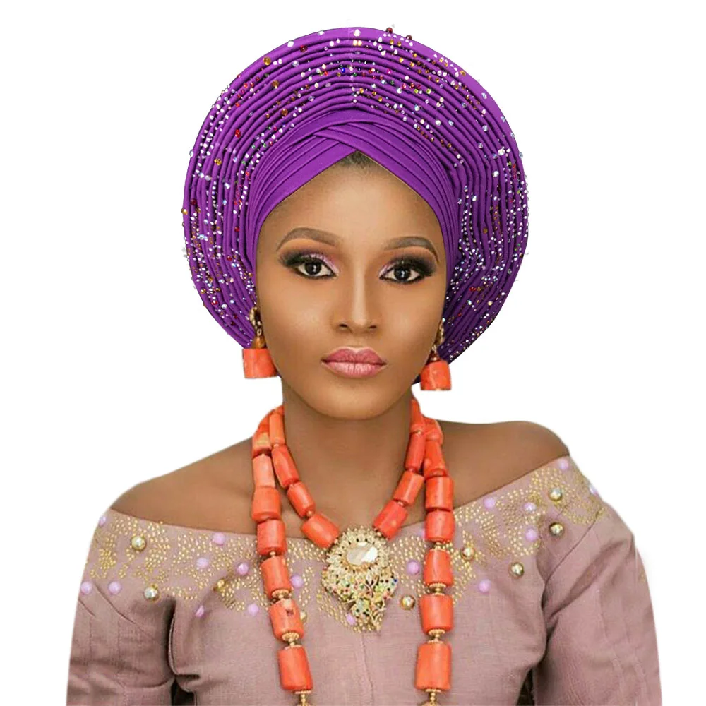 African headwraps for women African traditional headtie wedding auto gele women turban nigerian headwear (3)