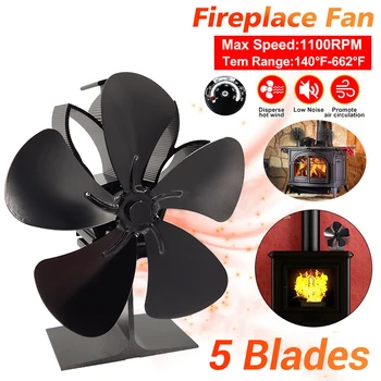 

Black Fireplace 4 Blade Heat Powered Stove Fan komin Log Wood Burner Eco Friendly Quiet Fan Home Efficient Heat Distribution