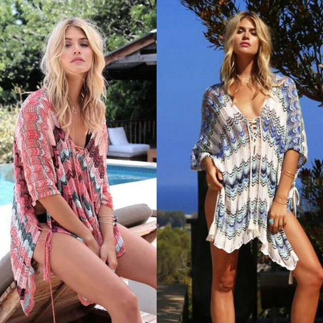 Shein-vestido playero de encaje mujer, ropa de baño estilo bohemio, Crochet _ AliExpress