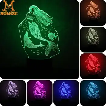 

Molezu Remote Or Touch Control 3D LED Night Light Unicorn And Mermaid 8 Colors Lamp Xmas Home Decoration