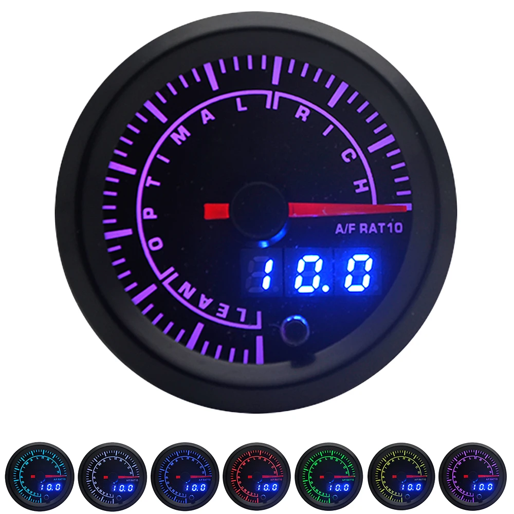 Supmico Universal Car Truck 52mm Pointer Air Fuel Ratio Gauge Meter Kit 7 Color LED Light Pointer Indicator Dail Electronic 