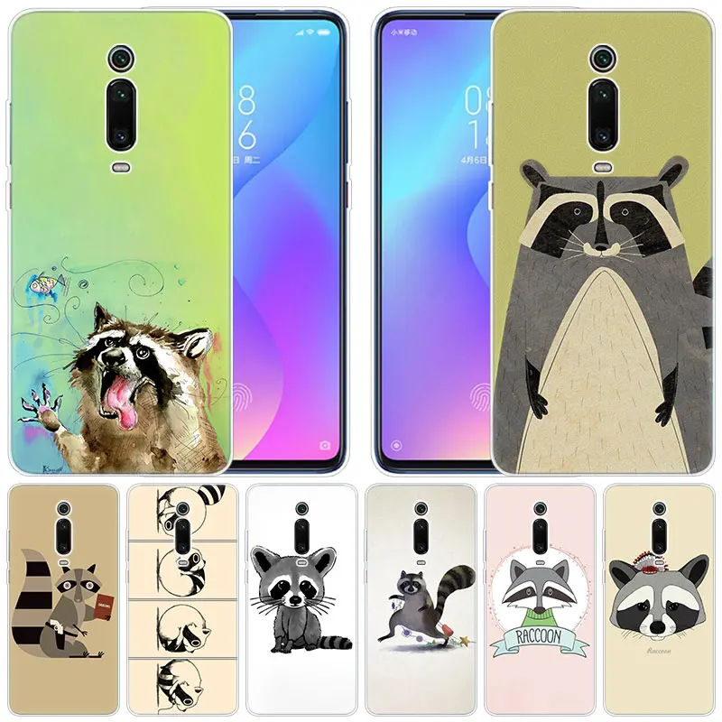 luxury Soft Silicone Case Cute cartoon raccoon for Xiaomi Pocophone F1 Mi 9T Pro CC9 CC9E 9 9SE 8 A3 A2 Lite A1 5X 6X Mix3 Play | Мобильные