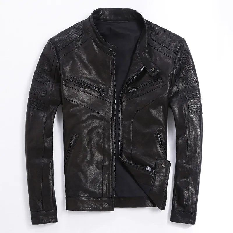 

YOULANFAIRY 100%Real Goatskin Leather Jacket Spring Autumn Short Slim Motocycle Bomber Jacket Casaca De Cuero LG0004 MF142
