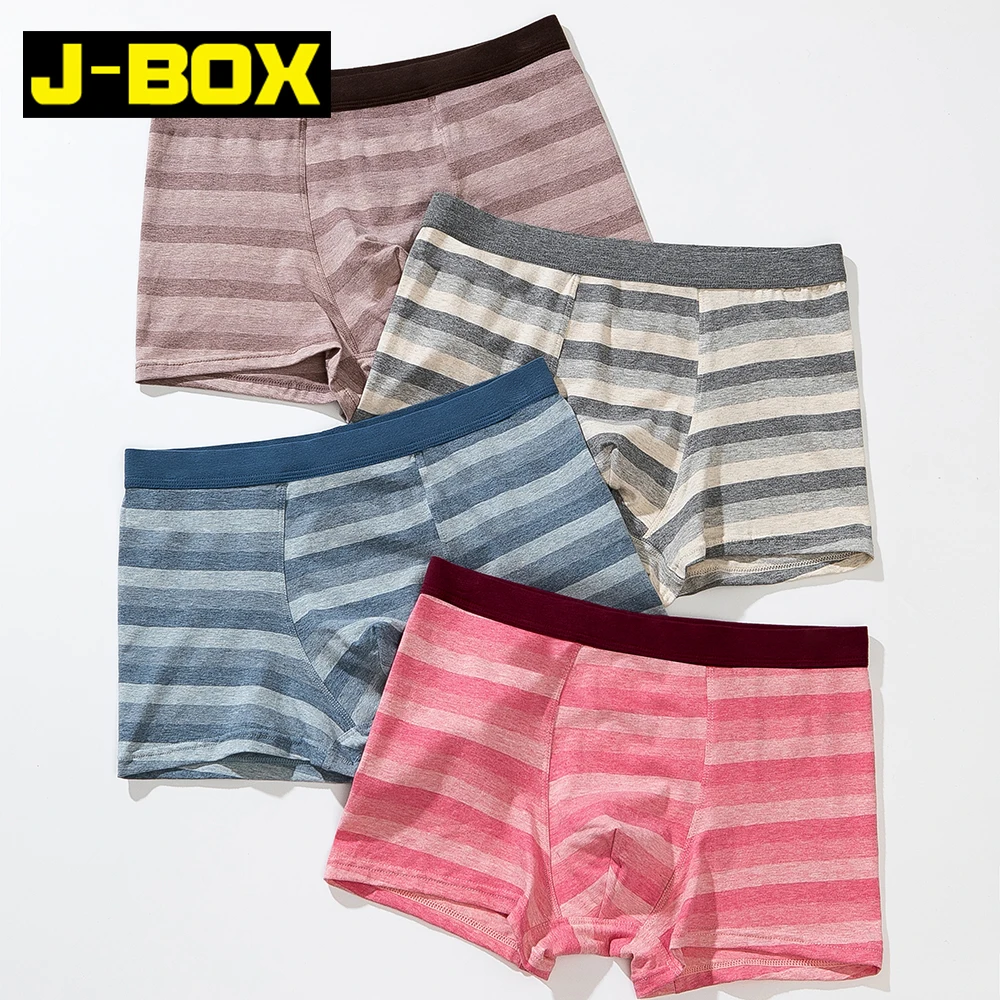 J-BOX 4 шт. мужское сексуальное нижнее белье хлопковые трусы-боксеры в полоску