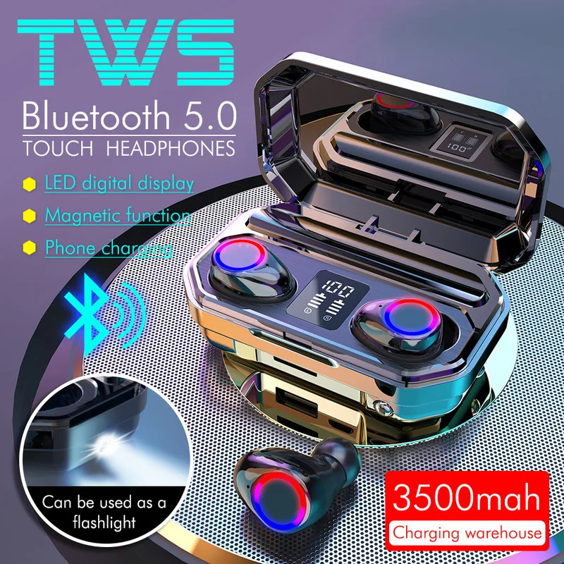 Mini TWS Earphones 3500mAh Charging Box LED Sport Headsets IPX7 Waterproof Earbuds Bluetooths 5 0 Mic HiFi Wireless Earpphone