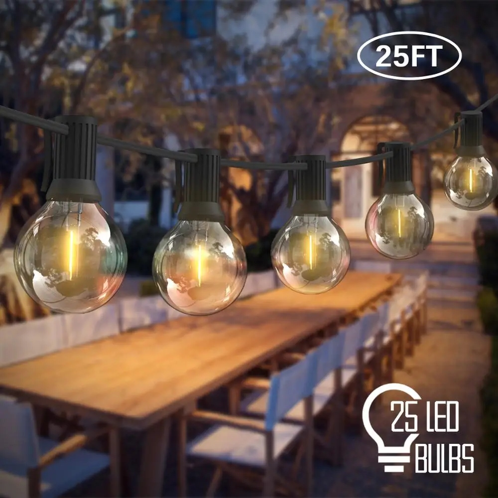 LED 25Ft 30ft 50ft G40 String Lights with Globe Clear Bulbs  Waterproof IP44 Patio Hanging Lights for Indoor & Outdoor Decorate