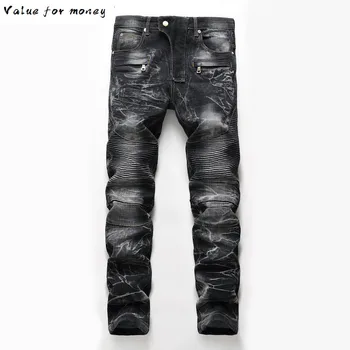 

For Designer Denim Men'S Bike Moto Jeans Stretch Straight OverSize 28-38 42 2020 Spring Sutumn Winter HIP HOP Punk Streetwear