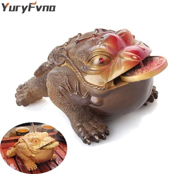 

YuryFvna Color Changing Traditional Resin Tea Pet Chinese Feng Shui Money Frog Three Legged Wealth Toad Statue Feng Shui Decor