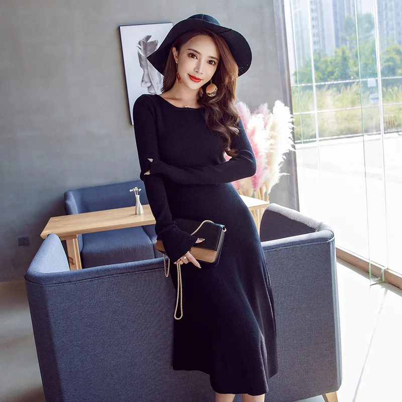 

2019 Dress Autumn & Winter New Style WOMEN'S Dress Korean-style Fashion Sweater Mid-length Knit Sheath Skirt
