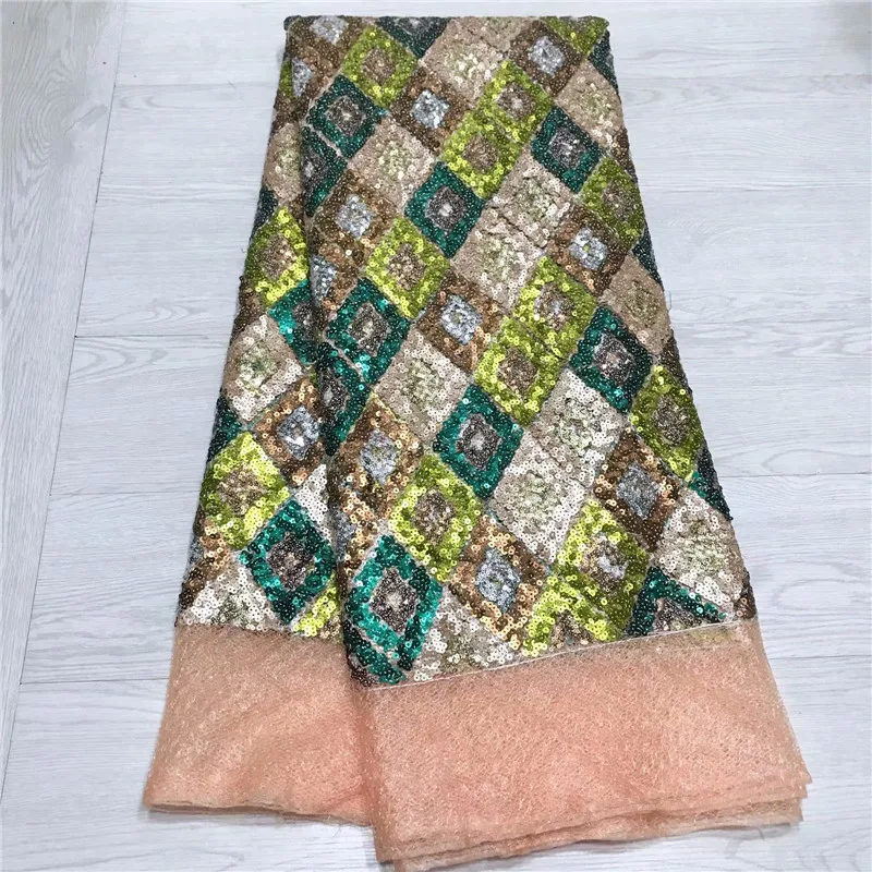 

2019 Latest French Nigerian Laces Fabrics High Quality green pink African Laces Fabric Wedding Glued glitter sequins Tulle Lace