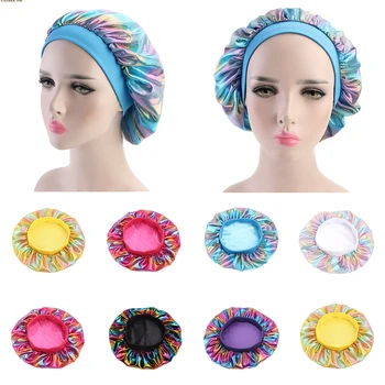 

Fashion Women Laser Satin Bonnet Wide Band Cap Night Sleep Hair Loss Chemo Cap Head Coverings Hair Accessories Wholesale