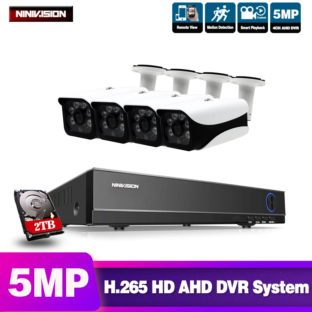 4CH 5MP Ultra HD CCTV камера системы 6 в 1 H.265+ DVR с 4 шт. 5MP TVI Всепогодная белая система видеонаблюдения Комплект